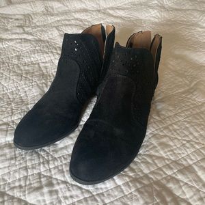 Black suede ankle booties, worn once! Size 7